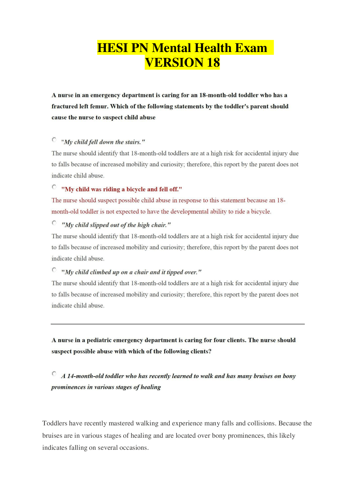 HESI PN Mental Health Exam Version 18 Questions & Answers with